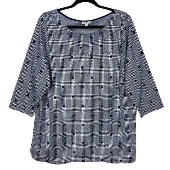 TALBOTS PLUS 3/4 Sleeve NAVY BLUE PLAID Size 2X - Picture 1 of 4